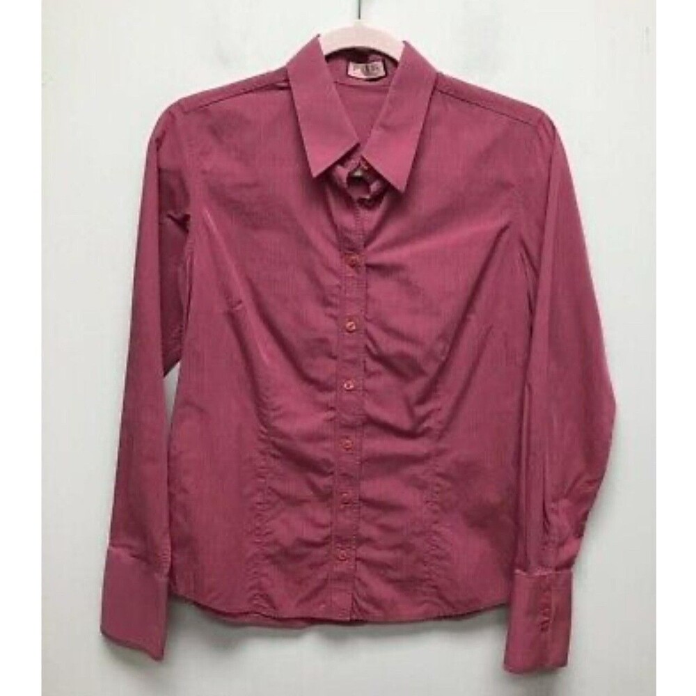 Thomas Pink Womens Button Up Shirt Maroon Pinstripe  (US size 10)